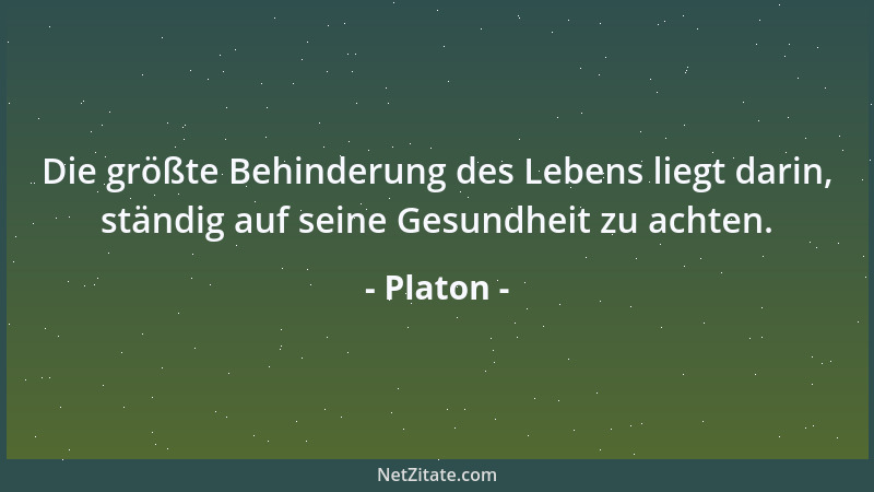 Platon - Die größte Behinderung des Lebens liegt darin, ständig auf seine Gesundheit zu achten....