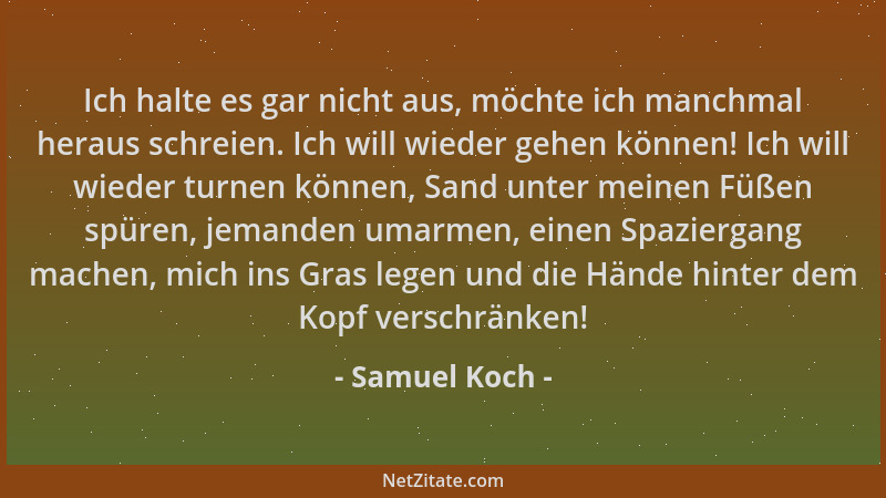 Samuel Koch - Ich halte es gar nicht aus, möchte ich manchmal heraus schreien. Ich will wieder gehen können! Ich will wiede...