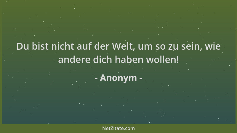 Anonym - Du bist nicht auf der Welt, um so zu sein, wie andere dich haben wollen!...