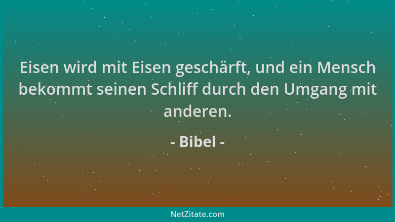 Bibel - Eisen wird mit Eisen geschärft, und ein Mensch bekommt seinen Schliff durch den Umgang mit anderen....