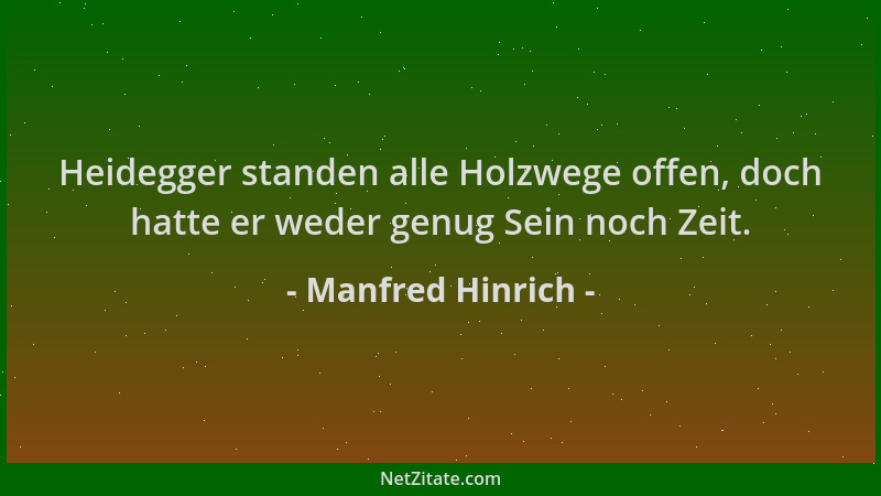 Manfred Hinrich - Heidegger standen alle Holzwege offen, doch hatte er weder genug Sein noch Zeit....