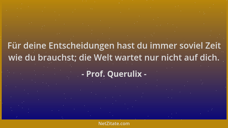 Prof. Querulix - Für deine Entscheidungen hast du immer soviel Zeit wie du brauchst; die Welt wartet nur nicht auf dich....