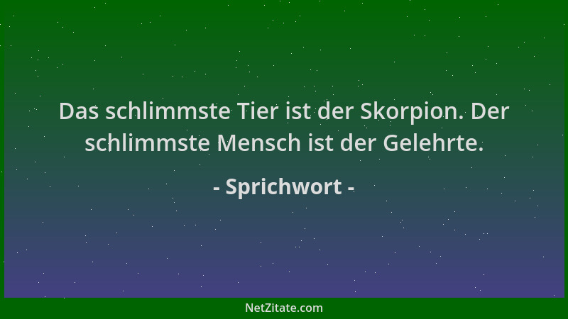 Sprichwort - Das schlimmste Tier ist der Skorpion. Der schlimmste Mensch ist der Gelehrte....