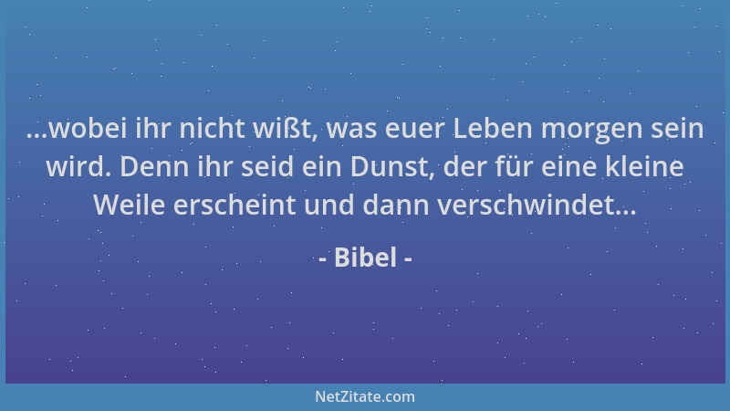 Bibel - ...wobei ihr nicht wißt, was euer Leben morgen sein wird. Denn ihr seid ein Dunst, der für eine kleine Weile ersche...