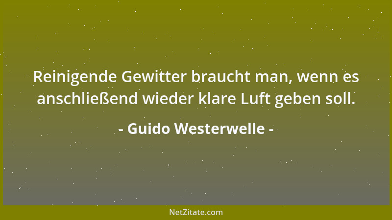 Guido Westerwelle - Reinigende Gewitter braucht man, wenn es anschließend wieder klare Luft geben soll....
