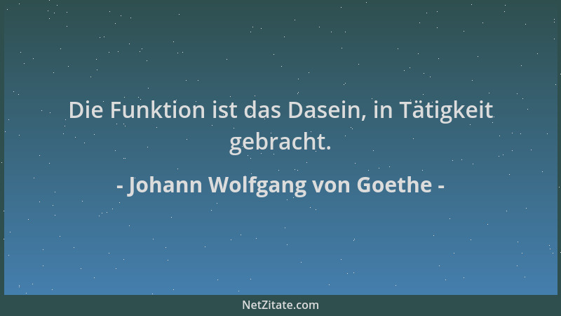 Johann Wolfgang von Goethe - Die Funktion ist das Dasein, in Tätigkeit gebracht....