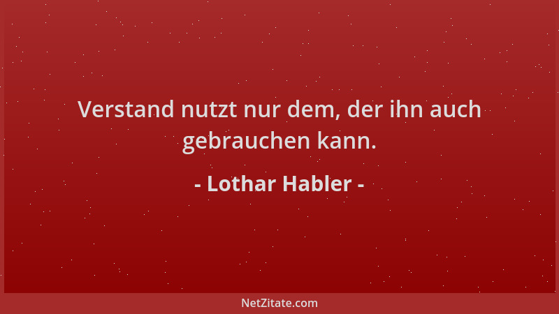 Lothar Habler - Verstand nutzt nur dem, der ihn auch gebrauchen kann....