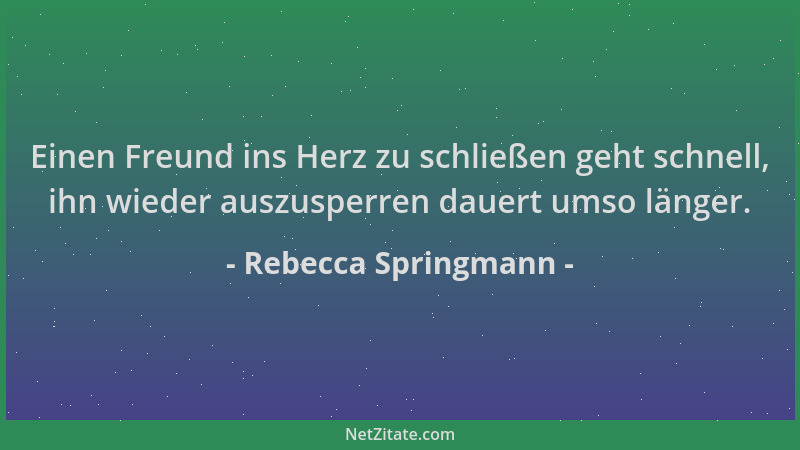 Rebecca Springmann - Einen Freund ins Herz zu schließen geht schnell, ihn wieder auszusperren dauert umso länger....
