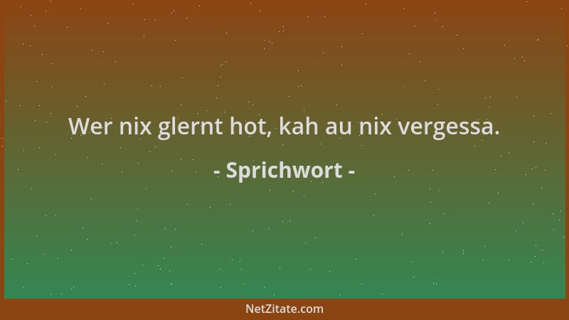 Sprichwort - Wer nix glernt hot, kah au nix vergessa....