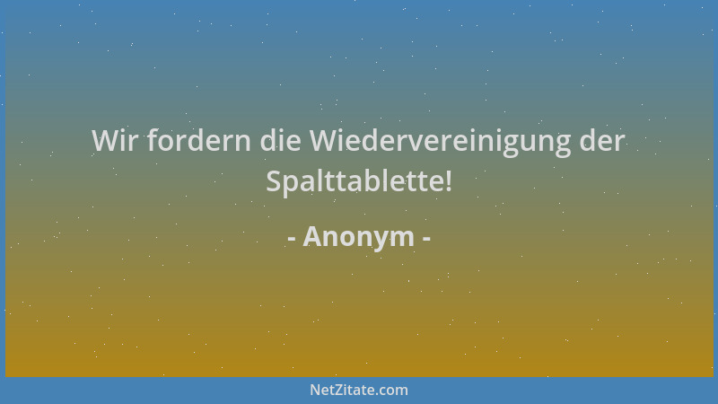 Anonym - Wir fordern die Wiedervereinigung der Spalttablette!...