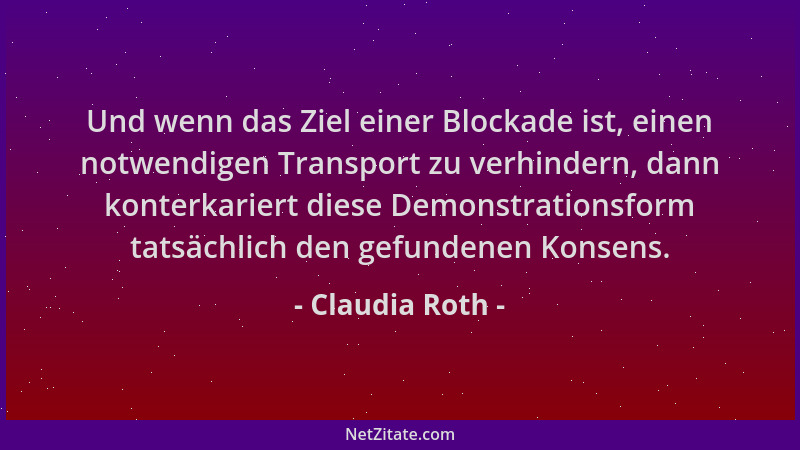 Claudia Roth - Und wenn das Ziel einer Blockade ist, einen notwendigen Transport zu verhindern, dann konterkariert diese De...