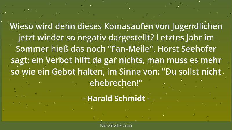 Harald Schmidt - Wieso wird denn dieses Komasaufen von Jugendlichen jetzt wieder so negativ dargestellt? Letztes Jahr im So...