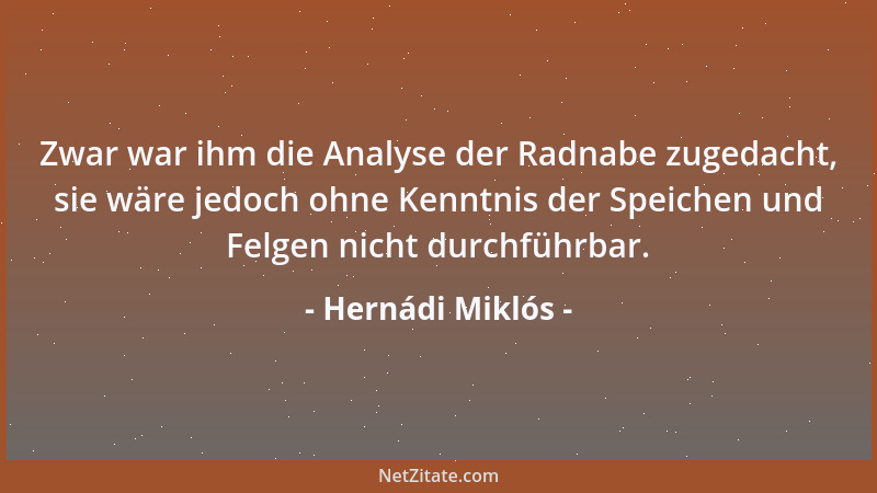 Hernádi Miklós - Zwar war ihm die Analyse der Radnabe zugedacht, sie wäre jedoch ohne Kenntnis der Speichen und Felgen nich...