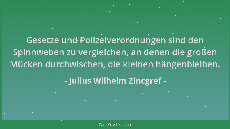 Julius Wilhelm Zincgref - Gesetze und Polizeiverordnungen sind den Spinnweben zu vergleichen, an denen die großen Mücken du...