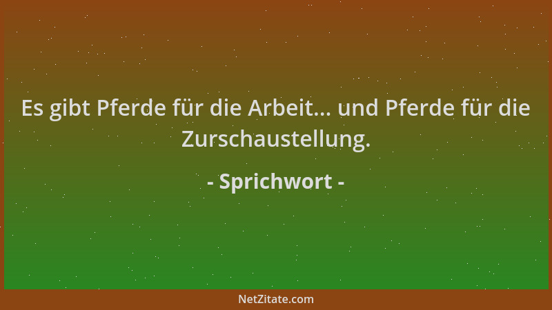 Sprichwort - Es gibt Pferde für die Arbeit... und Pferde für die Zurschaustellung....