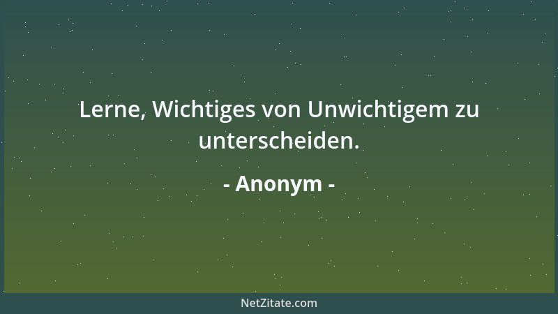 Anonym - Lerne, Wichtiges von Unwichtigem zu unterscheiden....