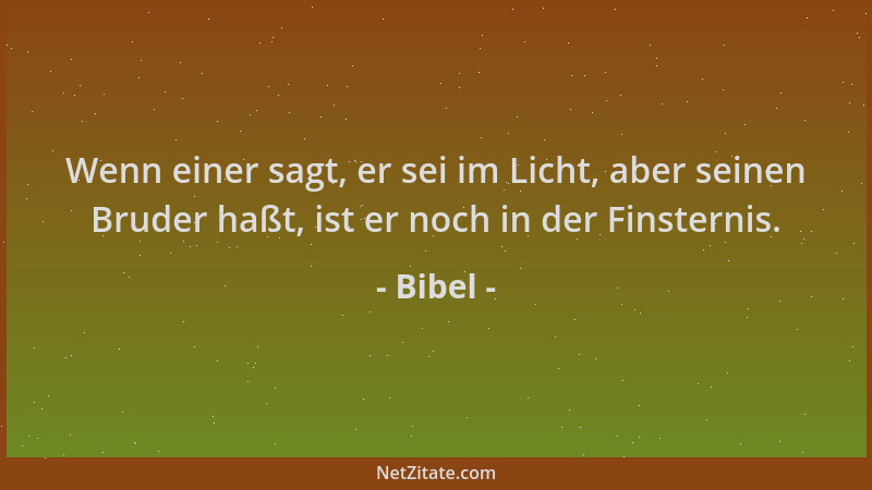 Bibel - Wenn einer sagt, er sei im Licht, aber seinen Bruder haßt, ist er noch in der Finsternis....