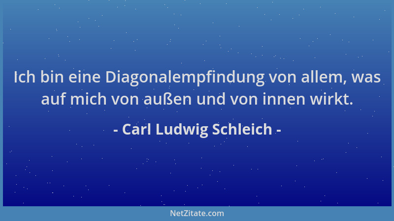 Carl Ludwig Schleich - Ich bin eine Diagonalempfindung von allem, was auf mich von außen und von innen wirkt....