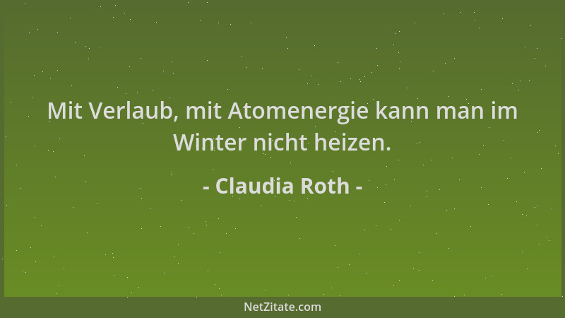 Claudia Roth - Mit Verlaub, mit Atomenergie kann man im Winter nicht heizen....