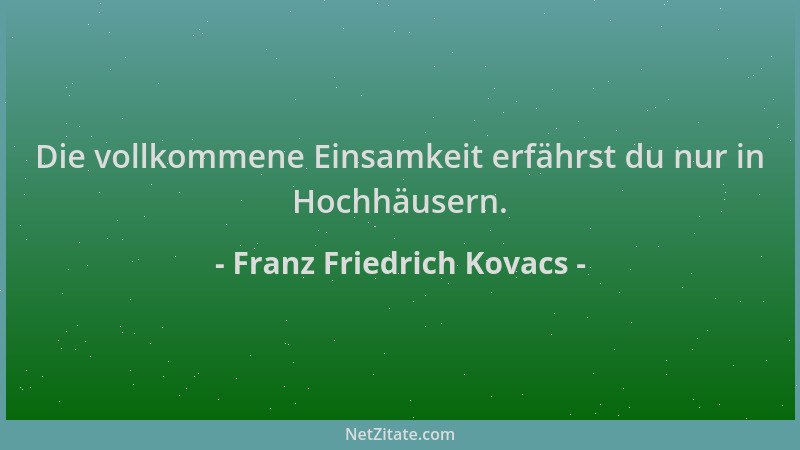 Franz Friedrich Kovacs - Die vollkommene Einsamkeit erfährst du nur in Hochhäusern....