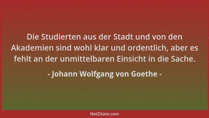 Johann Wolfgang von Goethe - Die Studierten aus der Stadt und von den Akademien sind wohl klar und ordentlich, aber es fehl...