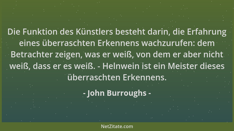 John Burroughs - Die Funktion des Künstlers besteht darin, die Erfahrung eines überraschten Erkennens wachzurufen: dem Betr...