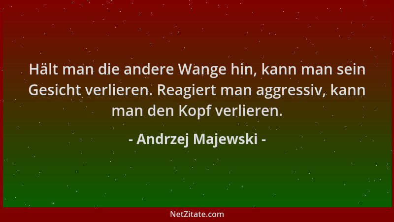Andrzej Majewski - Hält man die andere Wange hin, kann man sein Gesicht verlieren. Reagiert man aggressiv, kann man den Kop...