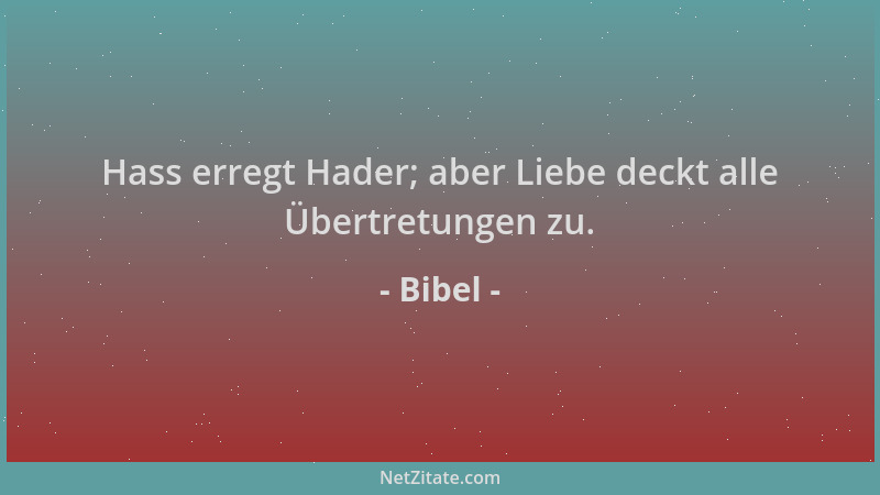 Bibel - Hass erregt Hader; aber Liebe deckt alle Übertretungen zu....