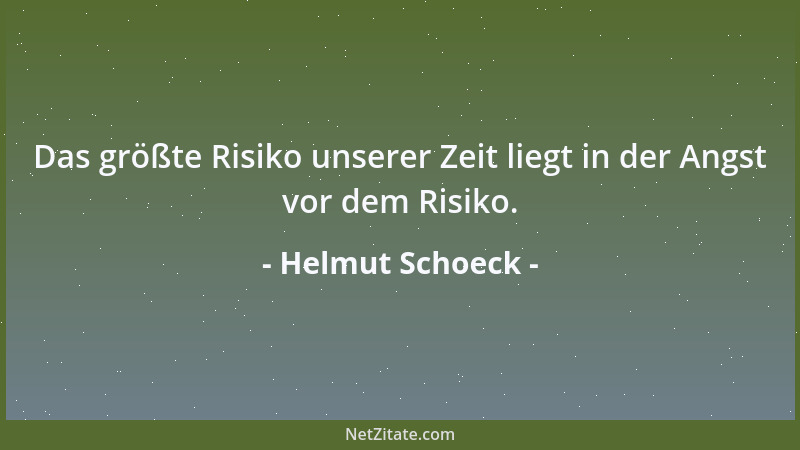 Helmut Schoeck - Das größte Risiko unserer Zeit liegt in der Angst vor dem Risiko....