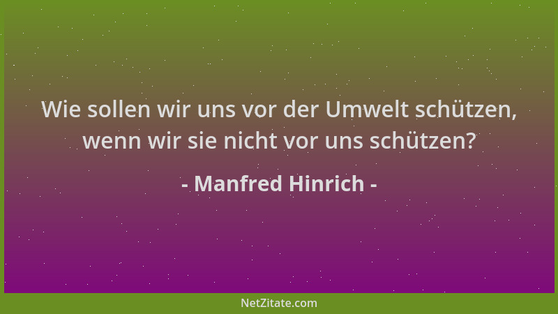 Manfred Hinrich - Wie sollen wir uns vor der Umwelt schützen, wenn wir sie nicht vor uns schützen?...
