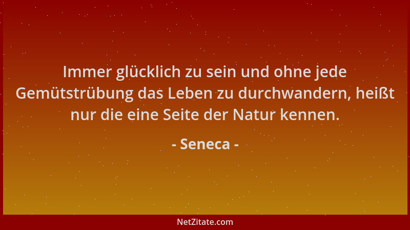 Seneca - Immer glücklich zu sein und ohne jede Gemütstrübung das Leben zu durchwandern, heißt nur die eine Seite der Natur...