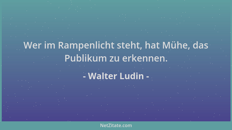 Walter Ludin - Wer im Rampenlicht steht, hat Mühe, das Publikum zu erkennen....