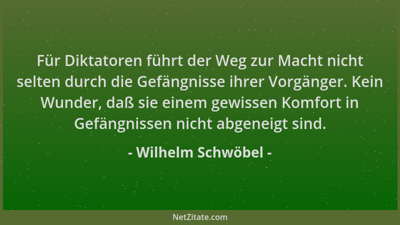 Wilhelm Schwöbel - Für Diktatoren führt der Weg zur Macht nicht selten durch die Gefängnisse ihrer Vorgänger. Kein Wunder,...
