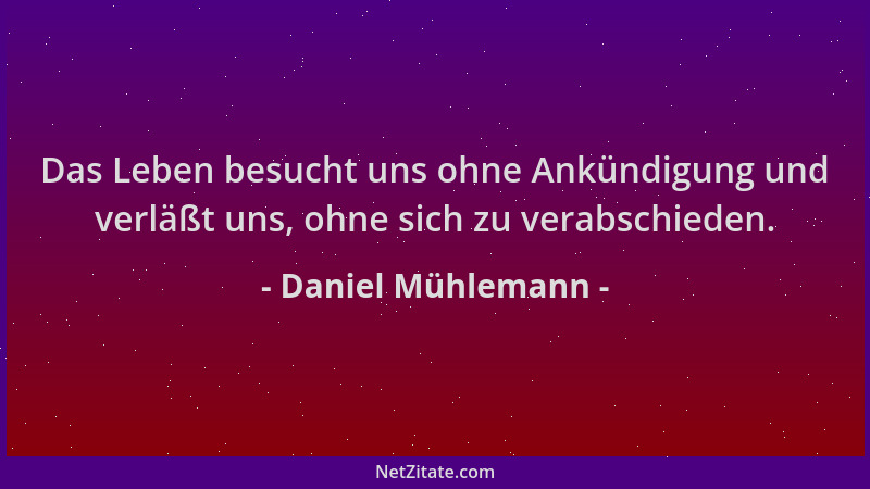 Daniel Mühlemann - Das Leben besucht uns ohne Ankündigung und verläßt uns, ohne sich zu verabschieden....