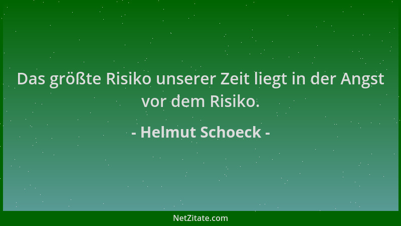 Helmut Schoeck - Das größte Risiko unserer Zeit liegt in der Angst vor dem Risiko....