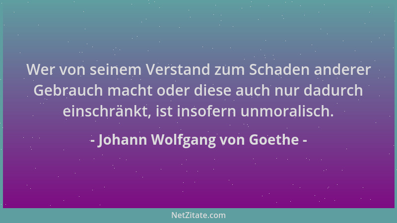 Johann Wolfgang von Goethe - Wer von seinem Verstand zum Schaden anderer Gebrauch macht oder diese auch nur dadurch einschr...