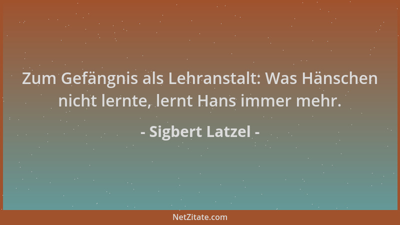 Sigbert Latzel - Zum Gefängnis als Lehranstalt: Was Hänschen nicht lernte, lernt Hans immer mehr....