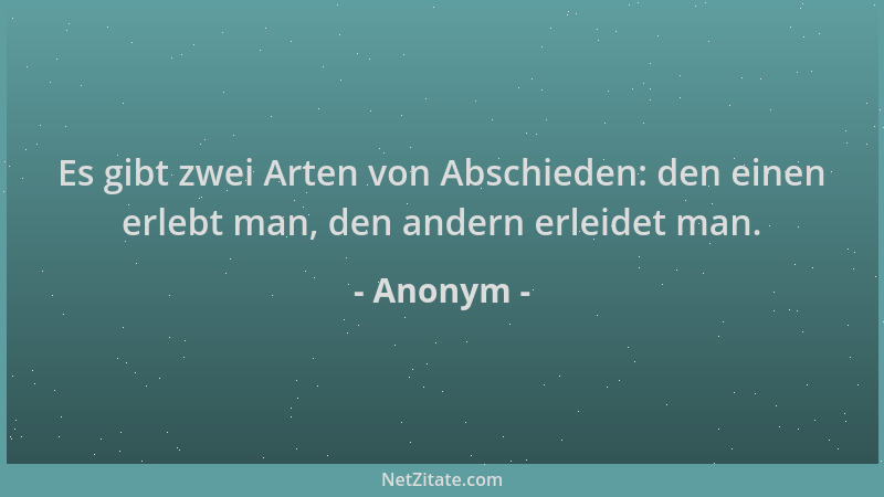 Anonym - Es gibt zwei Arten von Abschieden: den einen erlebt man, den andern erleidet man....