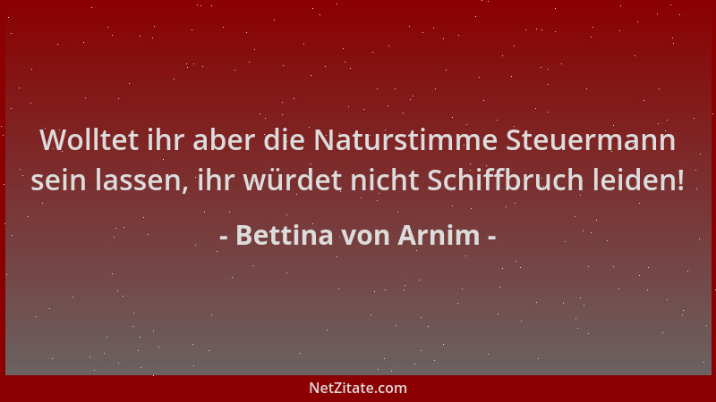 Bettina von Arnim - Wolltet ihr aber die Naturstimme Steuermann sein lassen, ihr würdet nicht Schiffbruch leiden!...