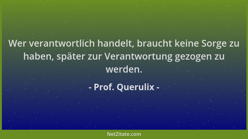 Prof. Querulix - Wer verantwortlich handelt, braucht keine Sorge zu haben, später zur Verantwortung gezogen zu werden....