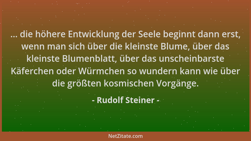 Rudolf Steiner - ... die höhere Entwicklung der Seele beginnt dann erst, wenn man sich über die kleinste Blume, über das kl...