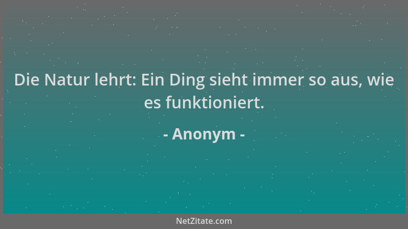 Anonym - Die Natur lehrt: Ein Ding sieht immer so aus, wie es funktioniert....