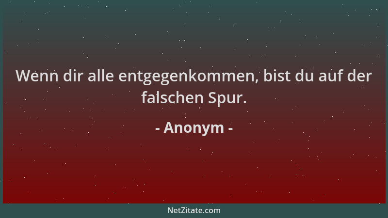 Anonym - Wenn dir alle entgegenkommen, bist du auf der falschen Spur....