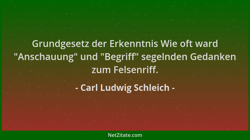 Carl Ludwig Schleich - Grundgesetz der Erkenntnis Wie oft ward  "Anschauung " und  "Begriff " segelnden Gedanken zum Felsenriff...