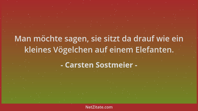 Carsten Sostmeier - Man möchte sagen, sie sitzt da drauf wie ein kleines Vögelchen auf einem Elefanten....