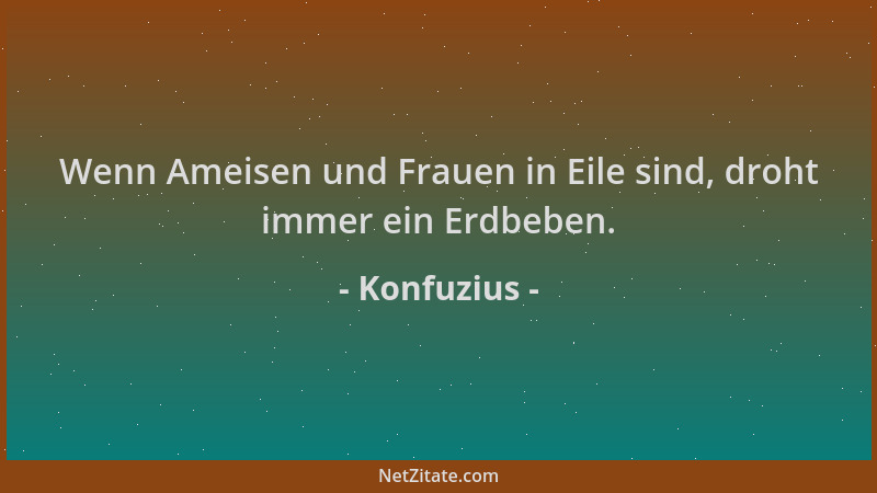 Konfuzius - Wenn Ameisen und Frauen in Eile sind, droht immer ein Erdbeben....