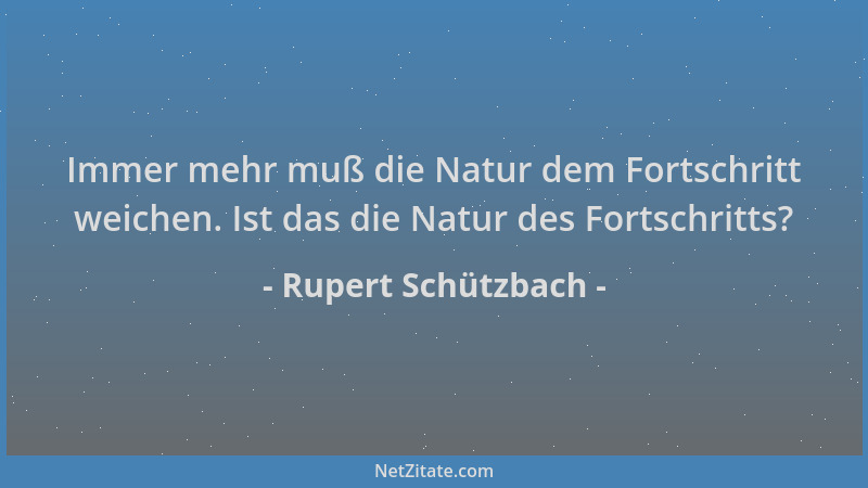 Rupert Schützbach - Immer mehr muß die Natur dem Fortschritt weichen. Ist das die Natur des Fortschritts?...