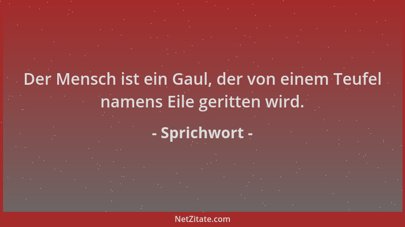 Sprichwort - Der Mensch ist ein Gaul, der von einem Teufel namens Eile geritten wird....