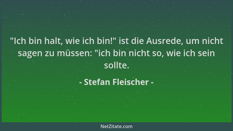 Stefan Fleischer -  "Ich bin halt, wie ich bin! " ist die Ausrede, um nicht sagen zu müssen:  "ich bin nicht so, wie ich sein...