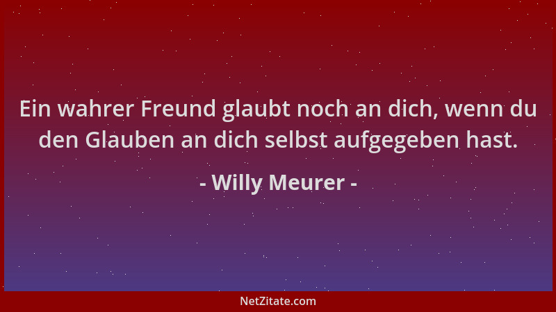 Willy Meurer - Ein wahrer Freund glaubt noch an dich, wenn du den Glauben an dich selbst aufgegeben hast....